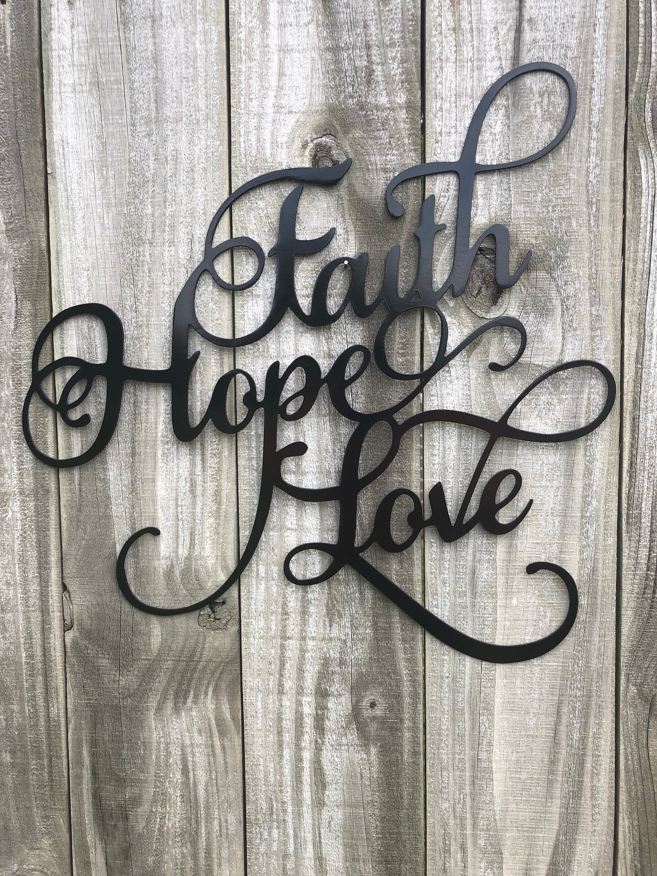 Décoration Murale Métal Noir Love Faith Hope Family 4 Pièces